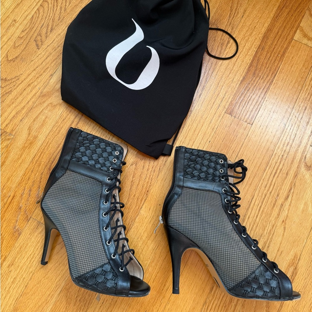 BURJU Jezebel Black High-Heels Lace-Up Ankle Boots